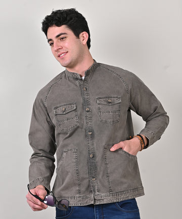 Sulphur Indigo Lycra Grey Bikers Jacket
