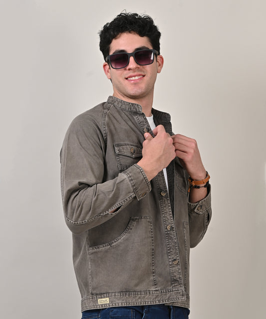Sulphur Indigo Lycra Grey Bikers Jacket