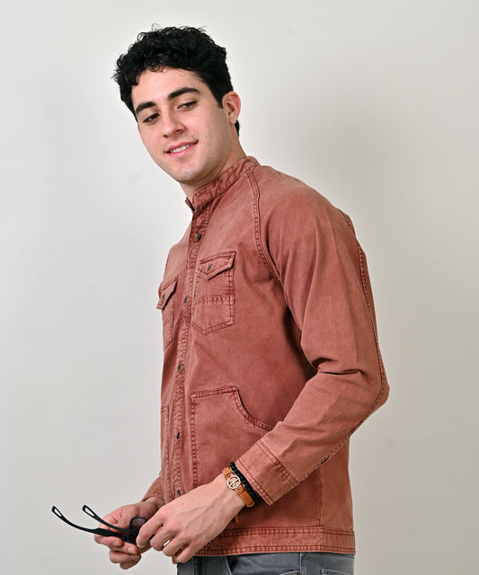 Sulphur Indigo Lycra Dark Peach Bikers Jacket