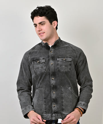 Sulphur Indigo Lycra Black Bikers Jacket