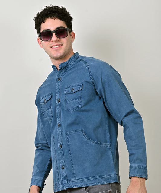 Sulphur Indigo Lycra Blue Bikers Jacket