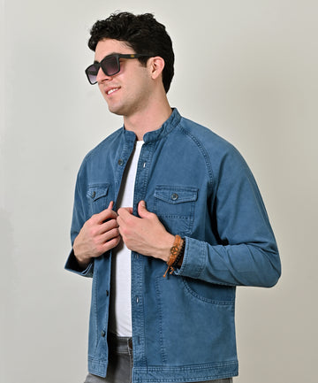 Sulphur Indigo Lycra Blue Bikers Jacket