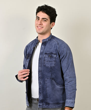 Sulphur Indigo Lycra Royal Blue Bikers Jacket