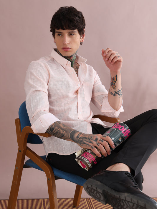 ORANGE COTTON LINEN PRINTED SHIRT