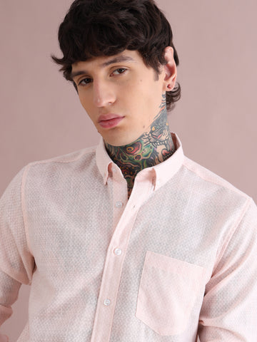 ORANGE COTTON LINEN PRINTED SHIRT