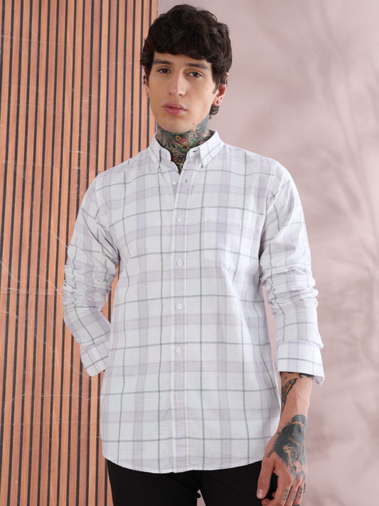 DOBBY CHECKED PURPLE SHIRT