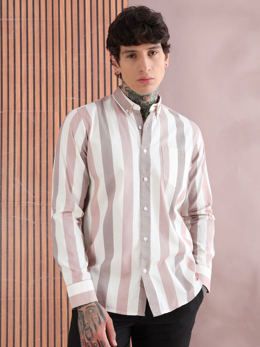 RED TWILL PRINTED STRIPED SHIRT