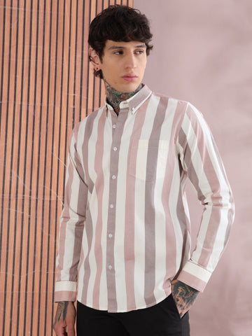 RED TWILL PRINTED STRIPED SHIRT