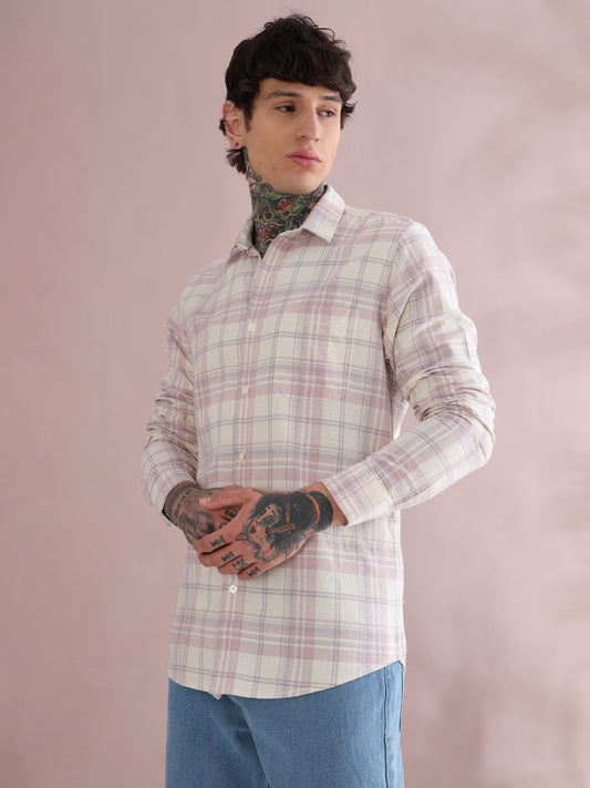 DOBBY CHECKED PINK SHIRT