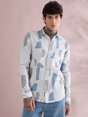 IMPORTED DIGITAL GREY PRINTED SHIRT
