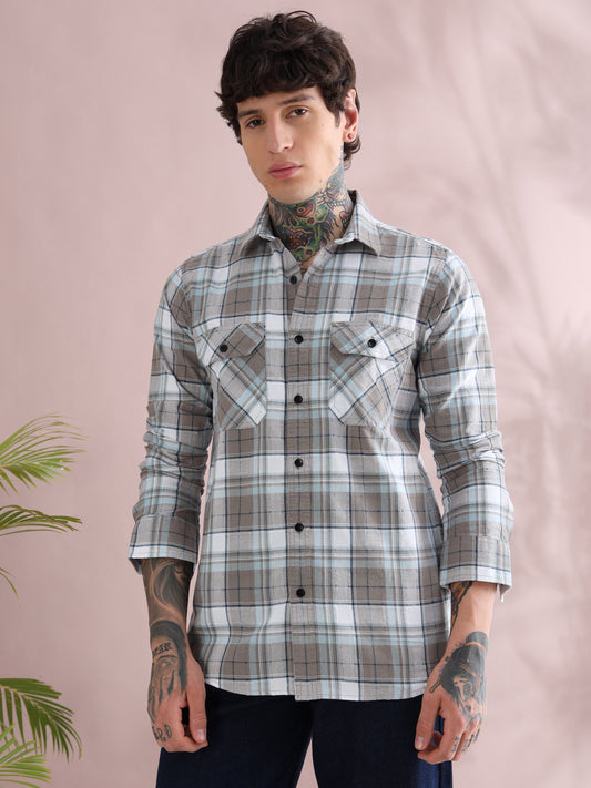 DOBBY CHECKED BROWN SHIRT