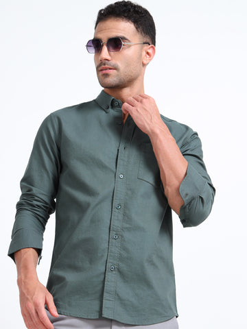 MATTY OXFORD METALLIC GREEN PLAIN  SHIRT