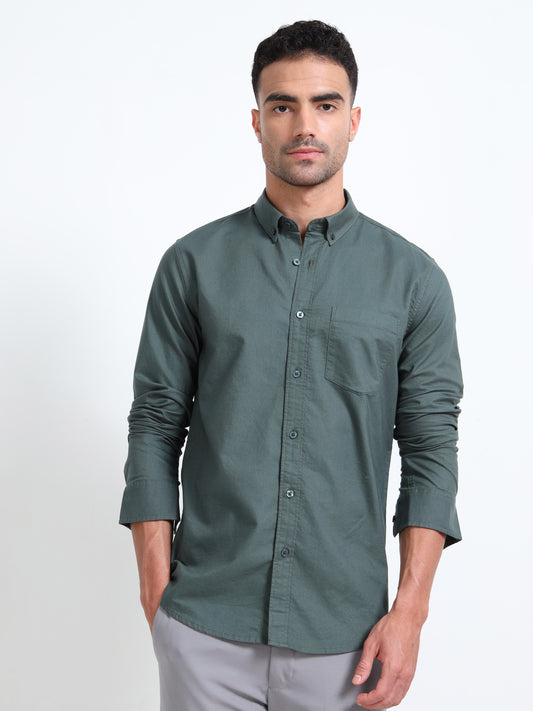 MATTY OXFORD METALLIC GREEN PLAIN  SHIRT