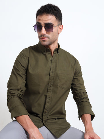 MATTY OXFORD OLIVE PLAIN  SHIRT
