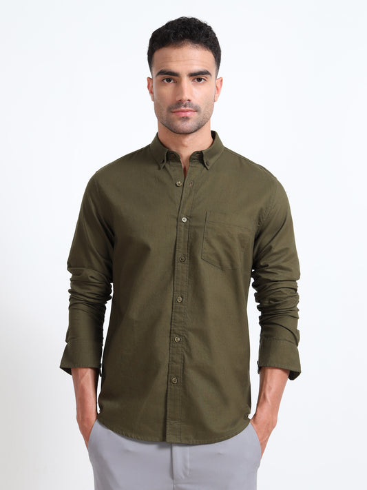 MATTY OXFORD OLIVE PLAIN  SHIRT