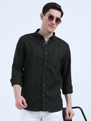 DOBBY GREEN PLAIN  SHIRT