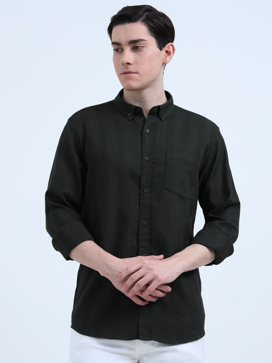 DOBBY GREEN PLAIN  SHIRT