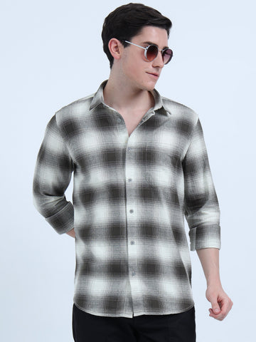 MOC LINO CHECKERED SINGLE POCKET GREEN SHIRT