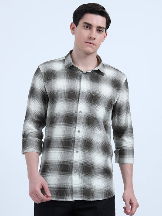 MOC LINO CHECKERED SINGLE POCKET GREEN SHIRT