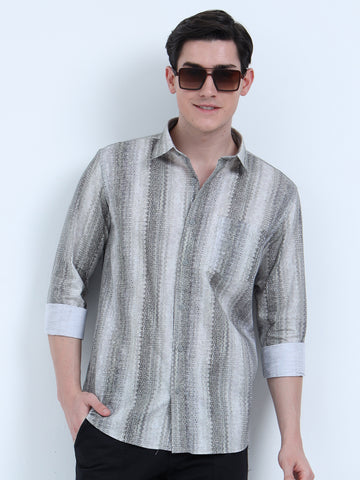Cotton Linen Printed Olive Shirt