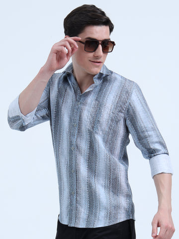 Cotton Linen Printed Gray Shirt