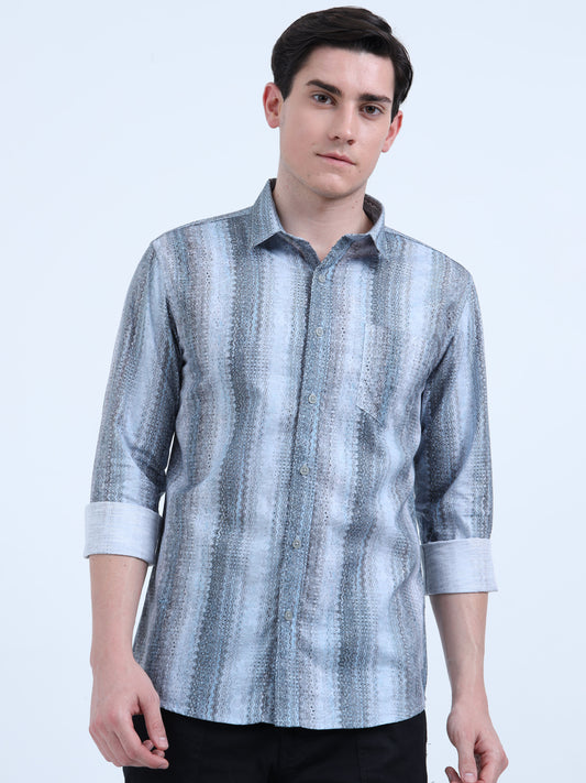 Cotton Linen Printed Gray Shirt