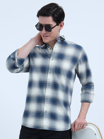 MOC LINO CHECKERED SINGLE POCKET BLUE SHIRT
