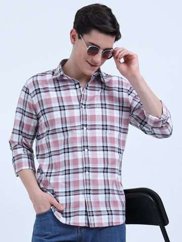 OXFORD CHECKERED PEACH SHIRT