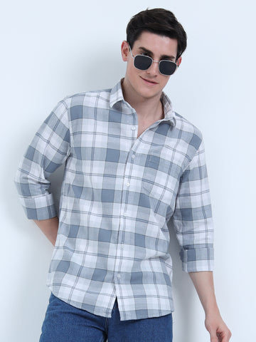 COTTON LINEN CHECKERED GRAY SHIRT