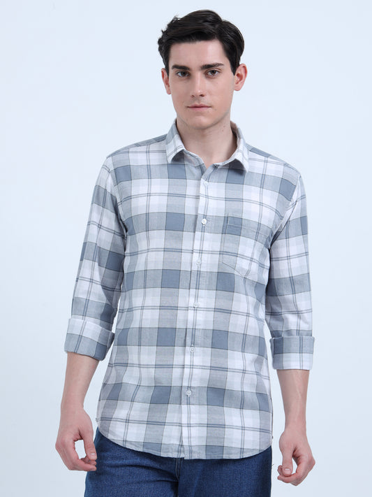 COTTON LINEN CHECKERED GRAY SHIRT