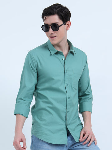 MATTY OXFORD LIGHT GREEN PLAIN  SHIRT