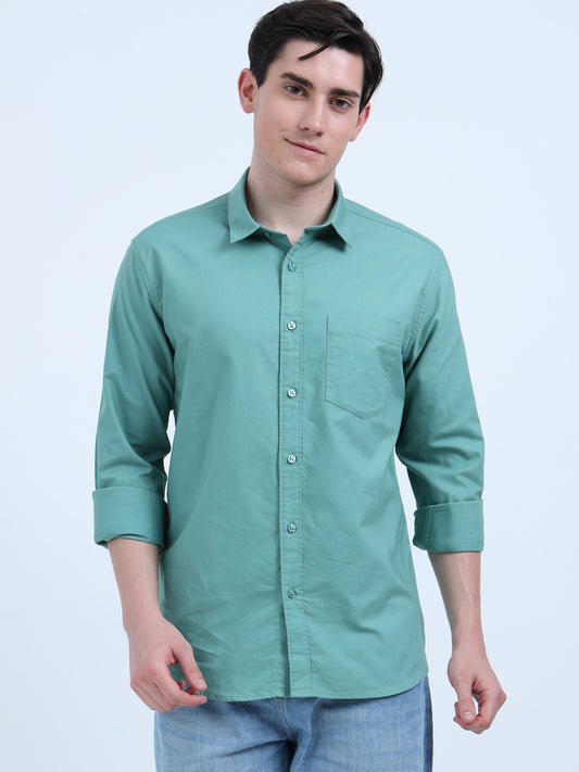 MATTY OXFORD LIGHT GREEN PLAIN  SHIRT