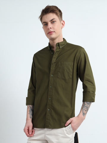 OXFORD PLAIN LYCRA OLIVE COLOUR SHIRT