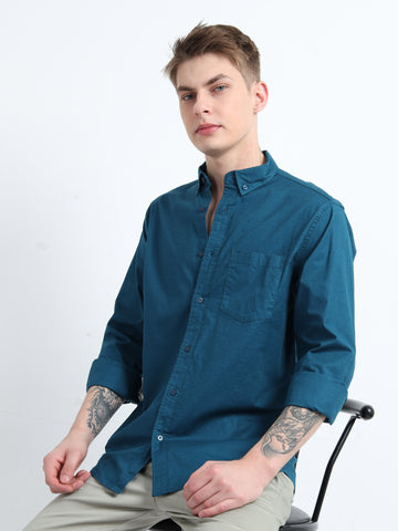 OXFORD PLAIN LYCRA PEACOCK COLOUR SHIRT