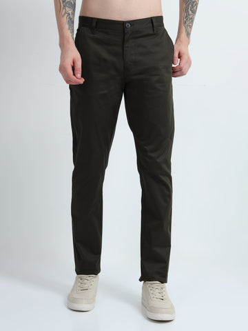 STRETCH OLIVE COLOUR COTTON PANT