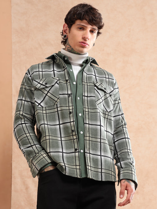 IMPORTED MELANGE GREEN CHECKED SHIRT