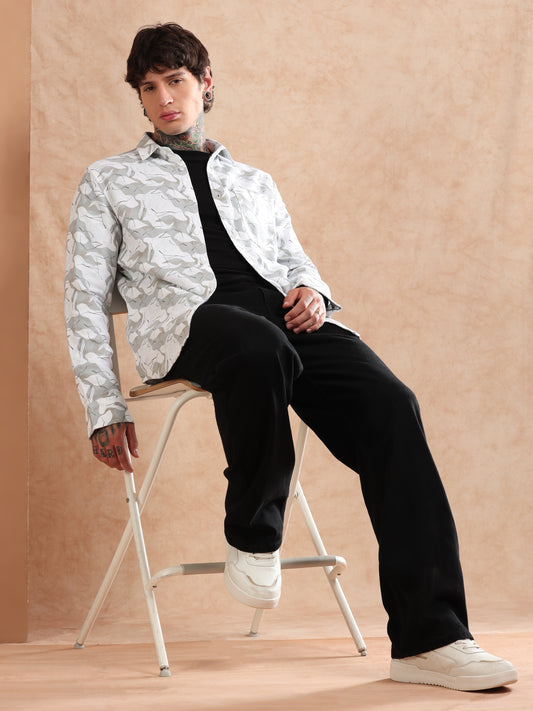 IMPORTED DOBBY PRINTED GREY SHIRT