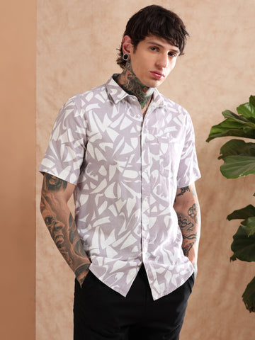 LAVENDER COTTON LINEN DIGITAL PRINTED SHIRT