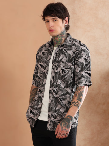 PREMIUM RAYON GREY PRINTED SHIRT