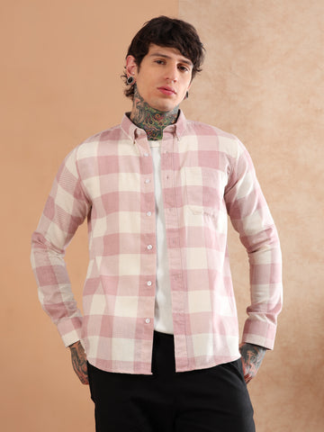 NATURAL LINEN PRINTED CHECKED SHIRT