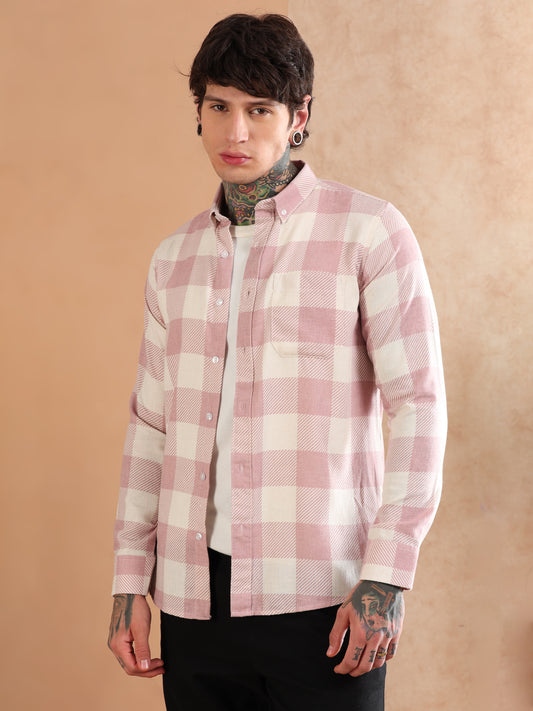 NATURAL LINEN PRINTED CHECKED SHIRT