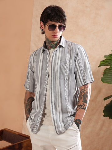 PREMIUM RAYON GREY PRINTED SHIRT