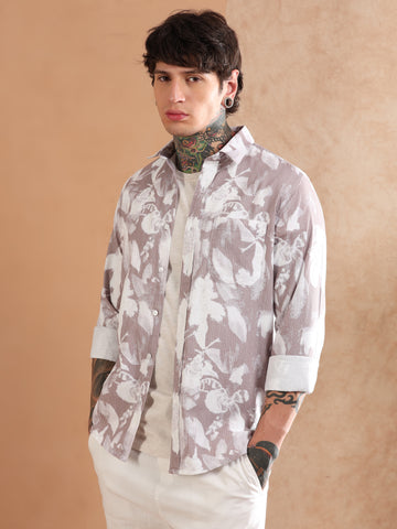 IMPORTED DOBBY PRINTED BROWN SHIRT