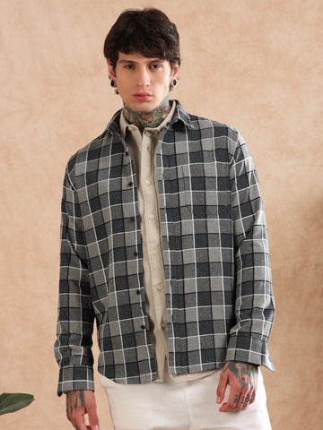 IMPORTED LIGHT GREY DOBBY CHECKED SHIRT