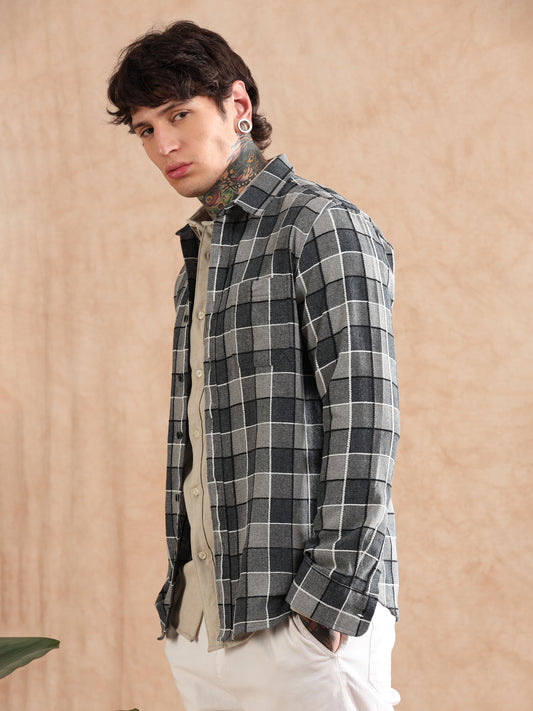 IMPORTED LIGHT GREY DOBBY CHECKED SHIRT