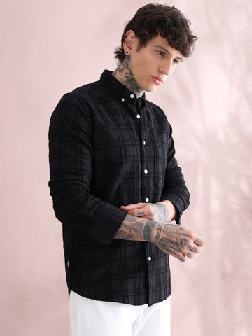 IMPORTED SELF EMBROIDERED CHECKED SHIRT