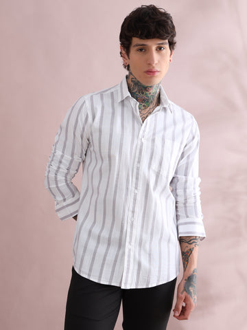 PURPLE STRIPED COTTON LINEN SHIRT