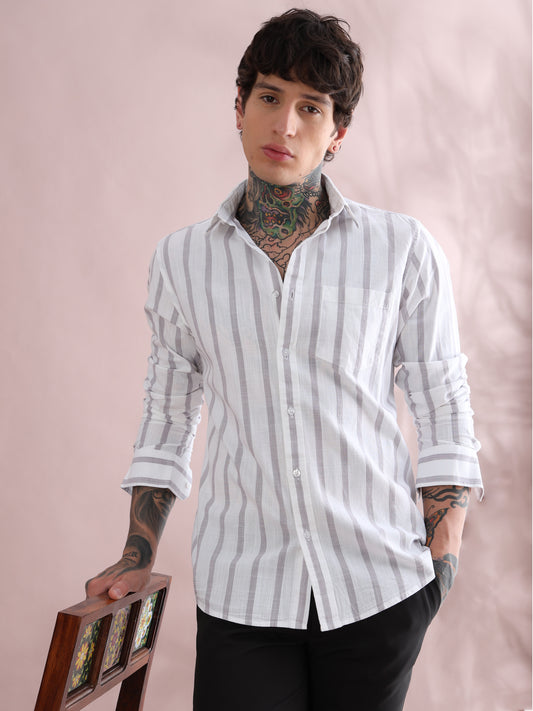 PURPLE STRIPED COTTON LINEN SHIRT