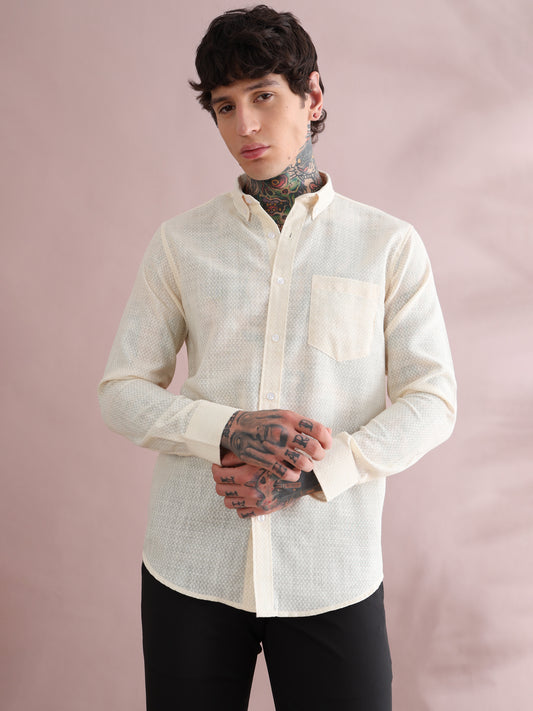 YELLOW COTTON LINEN PRINTED SHIRT