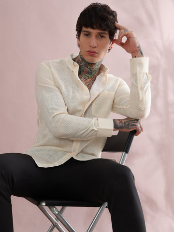 YELLOW COTTON LINEN PRINTED SHIRT